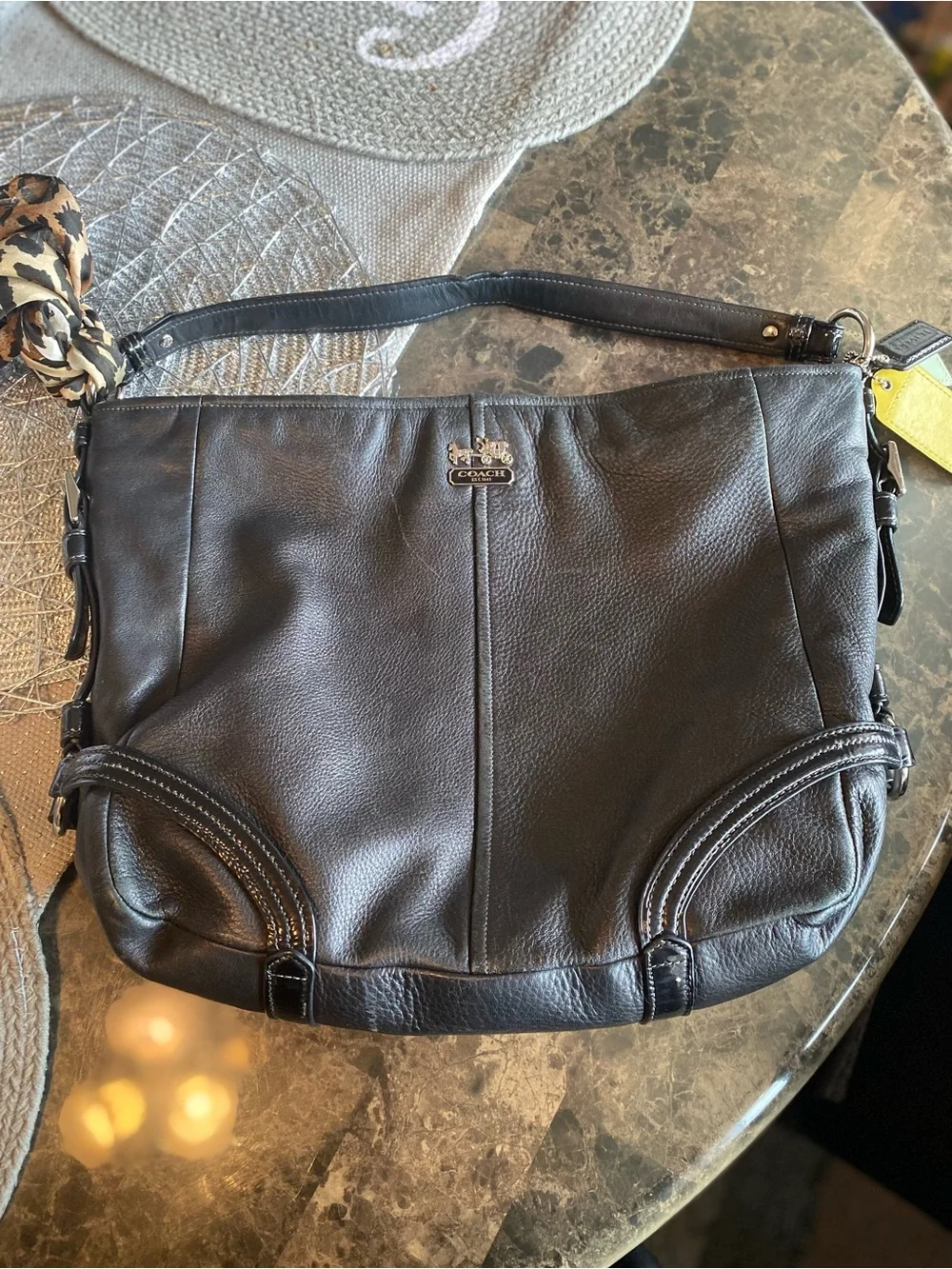 Coach Black Leather “ Chelsea Katrina Hobo Bag”  with Yellow & Light Green Tag